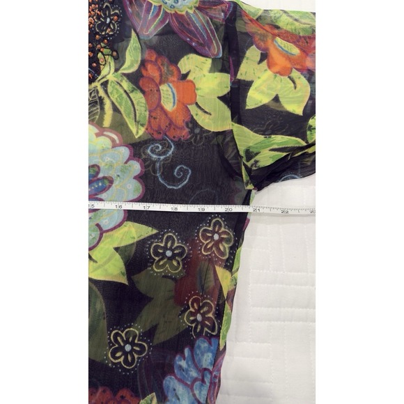 Indian Tropical Fashion black floral boho beach tunic women S/M - Picture 6 of 8